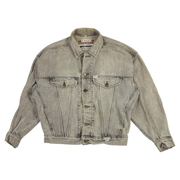 Vintage Guess Georges Marciano Denim Jacket Mens M Gray Retro 90s USA Oversize